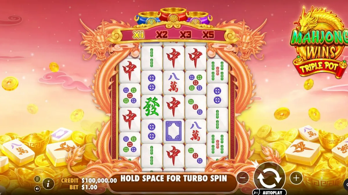 Tampilan antarmuka seluler Mahjong Wins Triple Pot dengan desain yang responsif